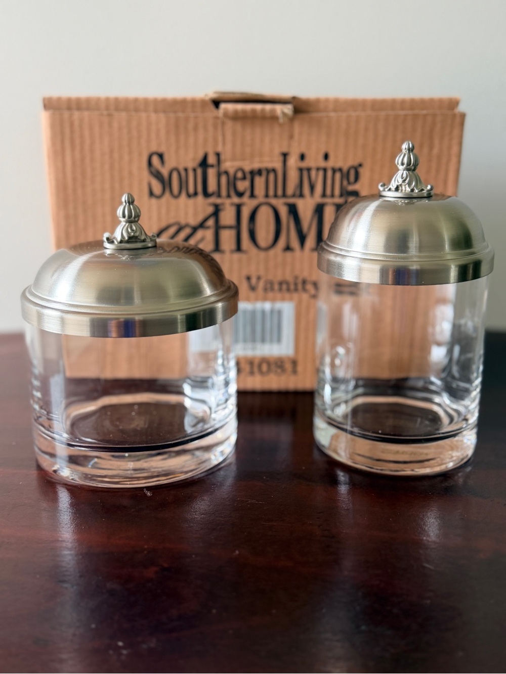 Southern Living At Home Sutton Vanity Set with Brushed Silver Lids